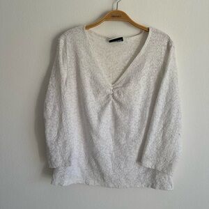Vintage Y2K Fashion Bug Top Blouse White Floral Embroidered Fairy